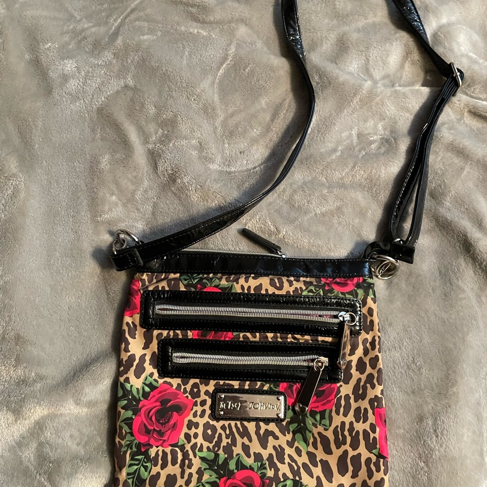 Betsey Johnson Red and Brown Crossbody Bag with Leopard Print